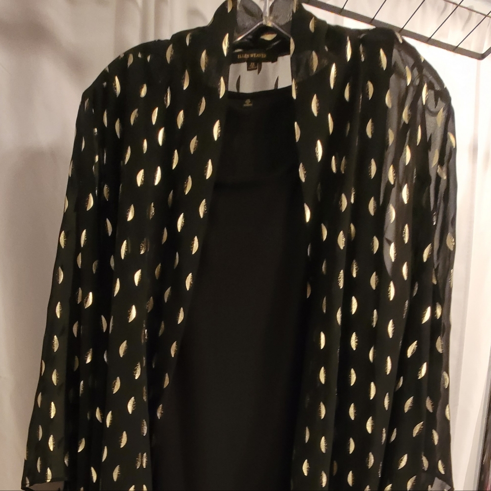 New with tags Ellen Weaver black Dress with sheer gold print cardigan size 2x